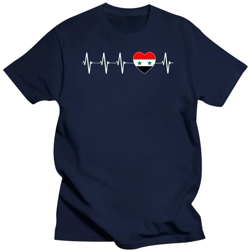 Summer Style Graphic Cotton Streetwear Short Sleeve Birthday Gifts T-shirt Men Funny Syrian Heartbeat I Love Syria Flag T Shirts