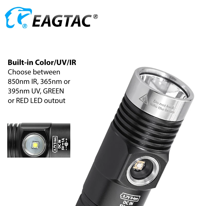EAGTAC DX30LC2-SR اللون XPL HI مع الجانب LED 365NM 395NM UV الأحمر LED 850NM IR الأخضر LED مع الجانب XPL HI مصباح يدوي قابل لإعادة الشحن