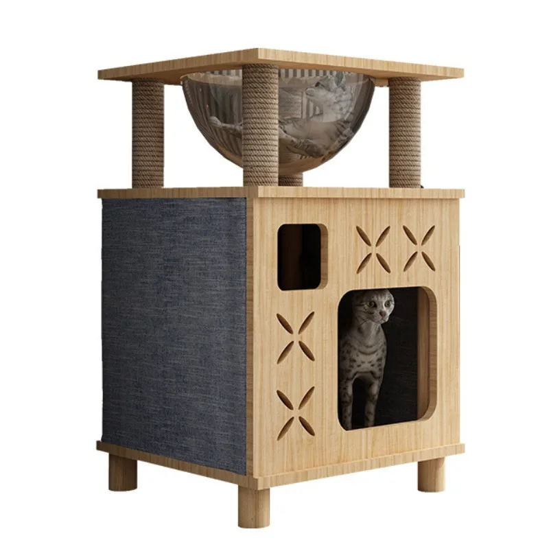 Wooden Cats Lair Scratchers Tree Claw Beds and Furniture Scratching Post Toys Cat Supplies Accessories Hiding House for Cat