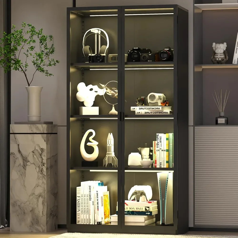 

Display Cabinet with Glass Doors,Tall Glass Display Cabinet with LED Lights,Cabinets for Collectibles Office Assemble Required