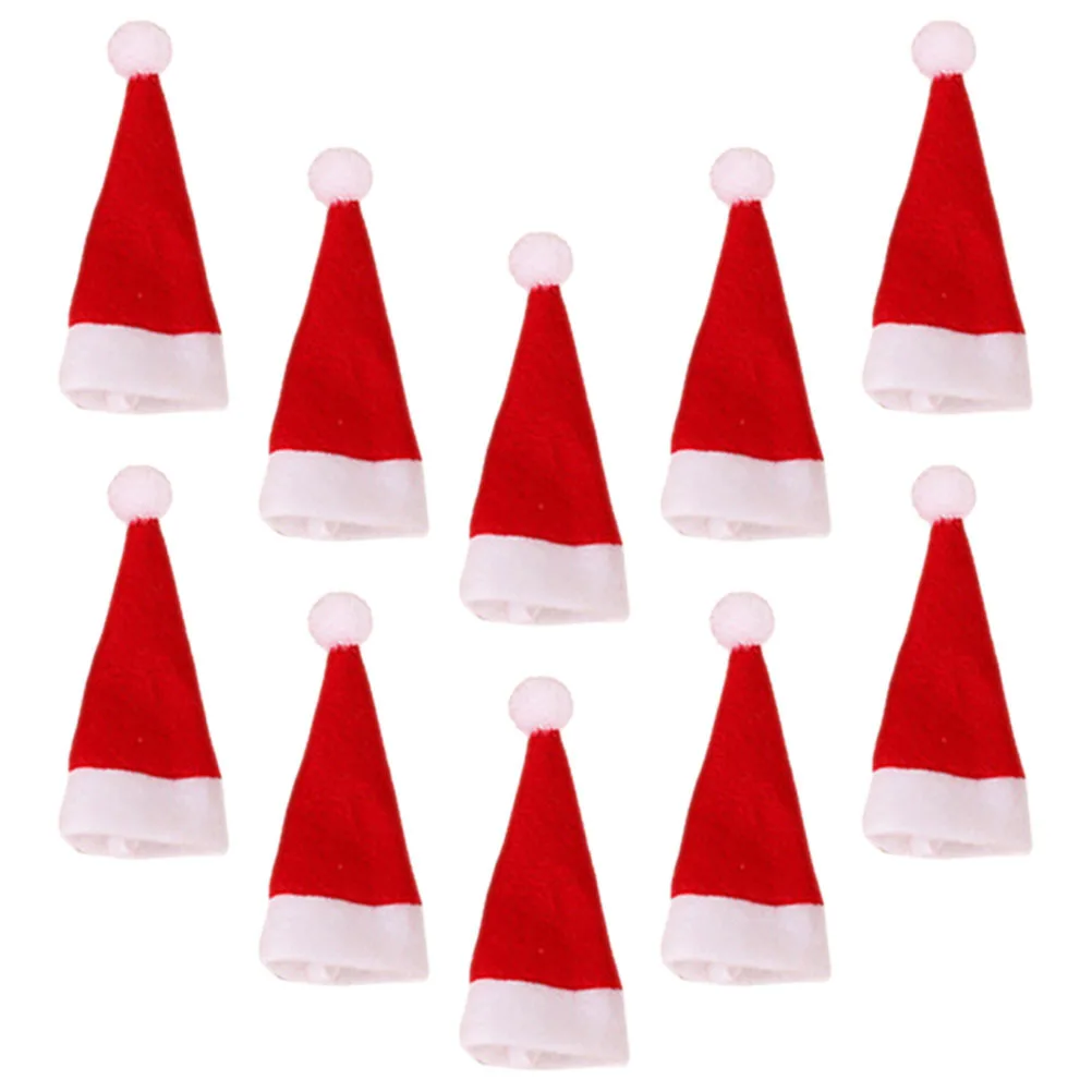 

10pcs Christmas Hat Decorations Mini Santa Claus Hats For Lollipop Candy Wine Bottle Cover Party Decoration Miniature Xmas Hats