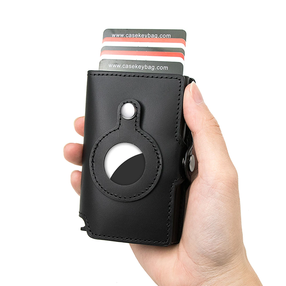CASEKEY Airtag Smart Wallet Genuine Leather Pop Up Credit Card Holder Rfid Anti-theft Minimalist Men Wallet with Airtag Holder