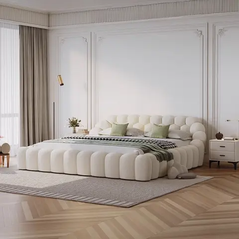 북유럽 흰색 미니멀리스트 침대 크림 소녀는 편안한 아파트 침대를 만듭니다 고품질의 가벼운 럭셔리 카마 드 카살 홈 가구