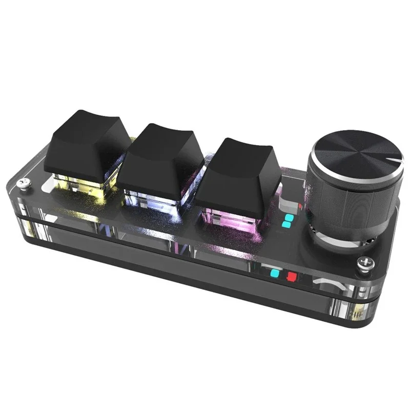 

Мини-игровая механическая клавиатура RGB — индивидуальное программирование, красный переключатель — 3 клавиши + 1 ручка — беспроводная связь 2,4G и Bluetooth