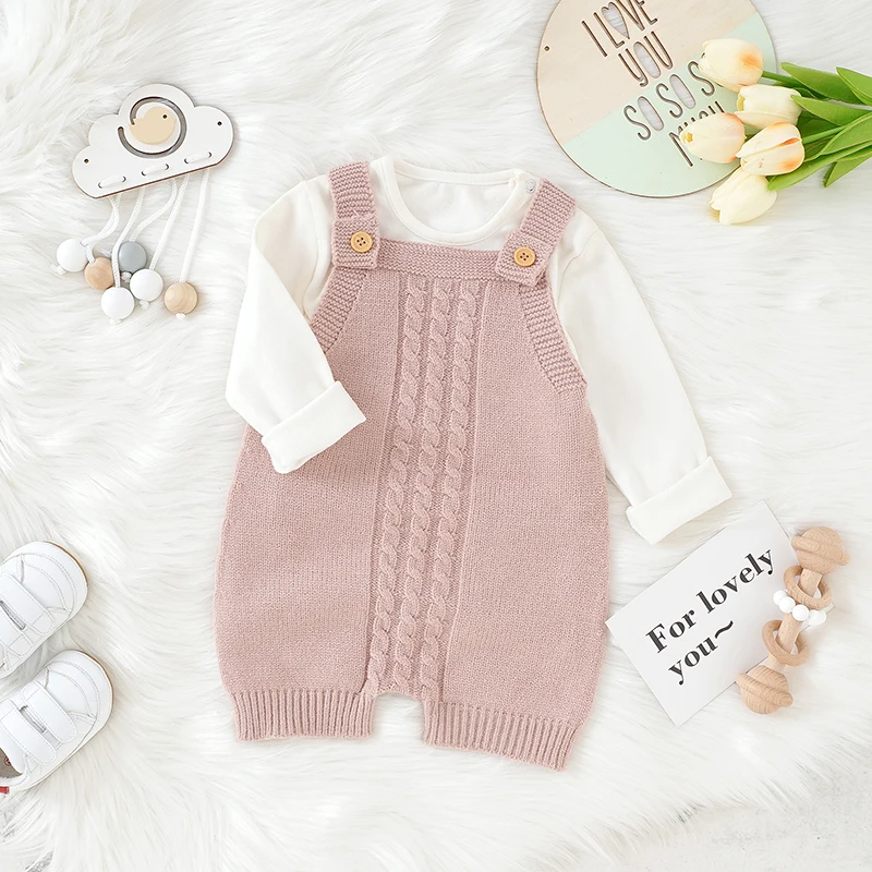 Newborn Baby Romper Knitted Sleeveless Infant Girls Boys Suspenders Solid 0-18M Toddler Kid Clothing One Piece Overalls Playsuit