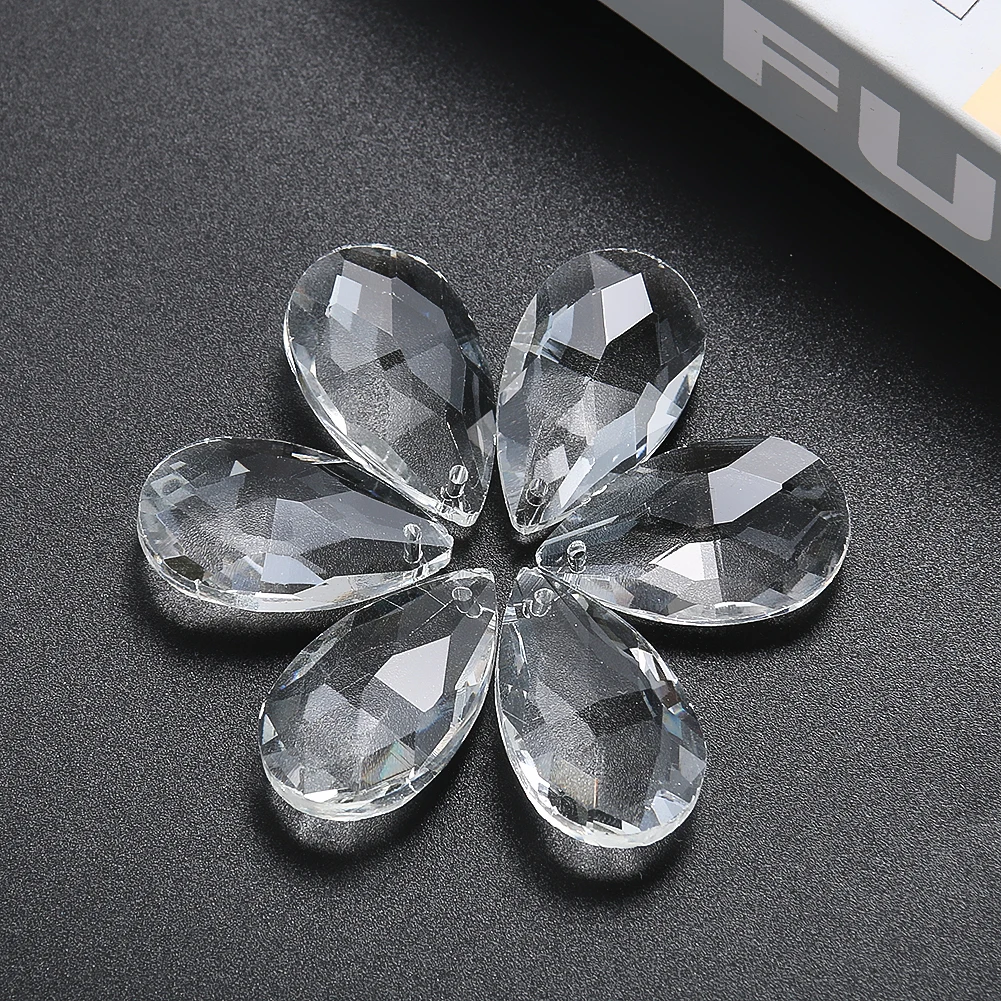 6PCS 28mm Chandelier Crystals Teardrop Prisms Clear Faceted Pendant Rainbow Refractive Effect Crystal Beads for Jewelry Making