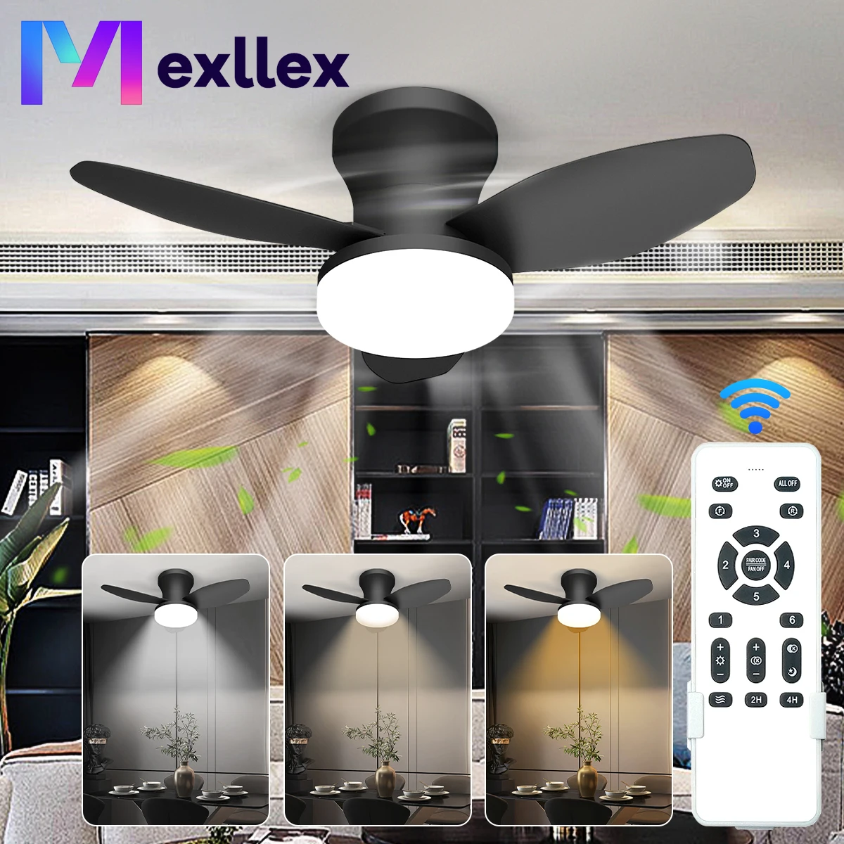 Ceiling Fans with Lights & Big Remote, 3 Color Temperature, 6 Speed Adjustable, Timer, Noiseless, Dimmable for Room, Sleep