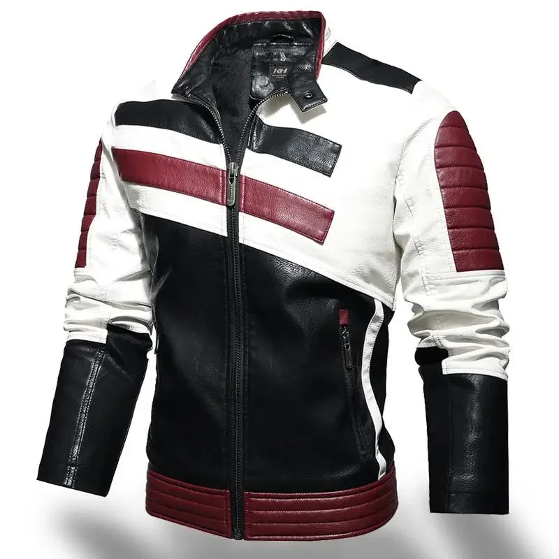 LIBIELIY 2024 Men Winter Leather Jackets Casual Coat Mens Fashion Motorcycle Jacket Faux Coats Mens Fleece Warm Slim Fit Bomber