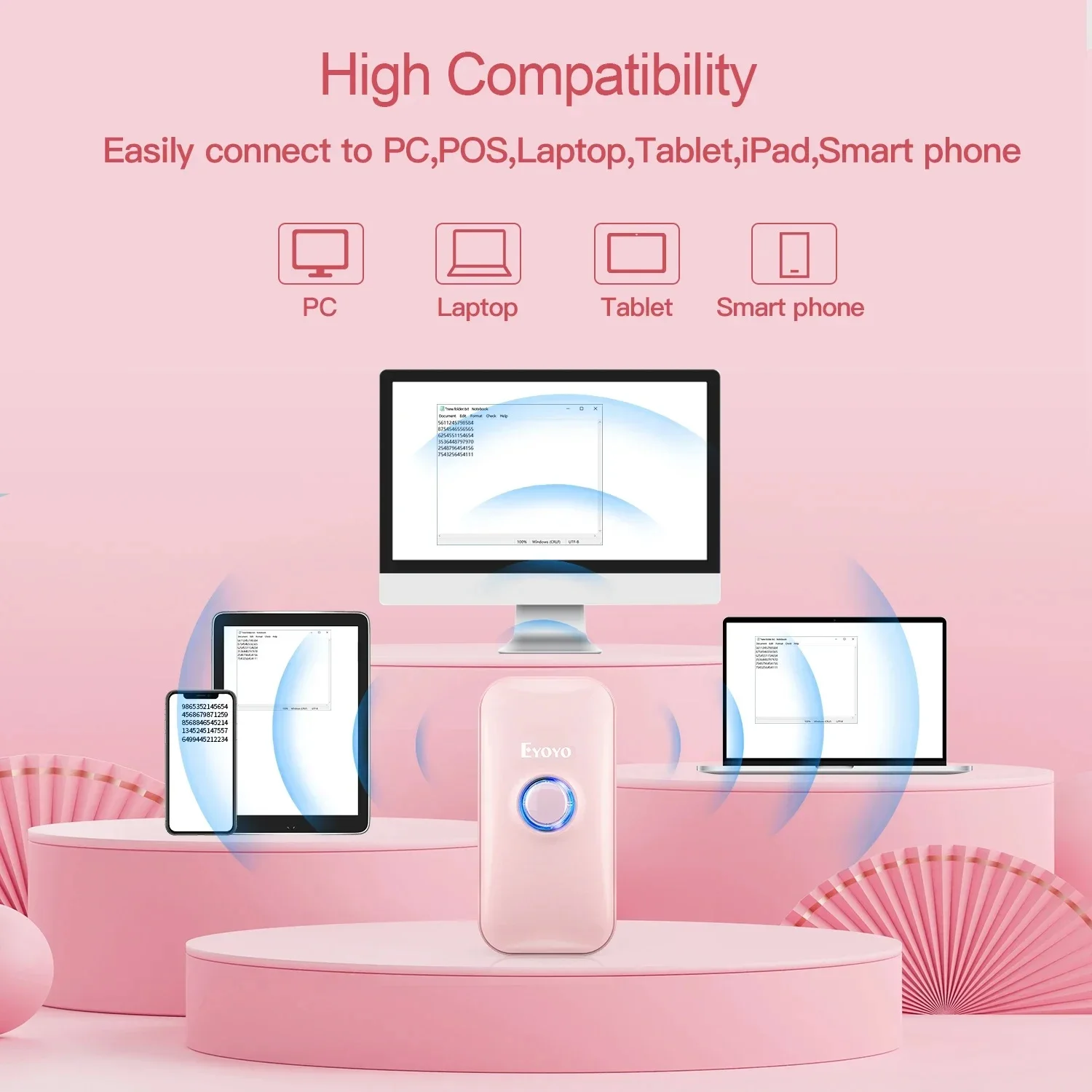 Eyoyo Portable Mini Bluetooth 1D Laser Barcode Scanner  - Fast Scanning for UPC/EAN/Code39/Code128/Codabar