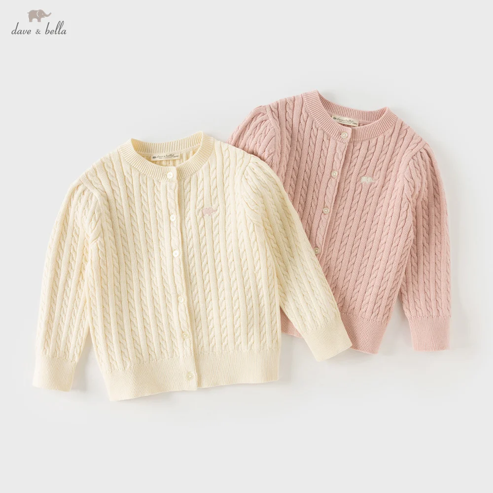 Dave Bella Cardigan Sweater Autumn Spring Girls Coat Sweet Children Pure Cotton Sweater Top Casual Elegant Gathering DB3243397-B