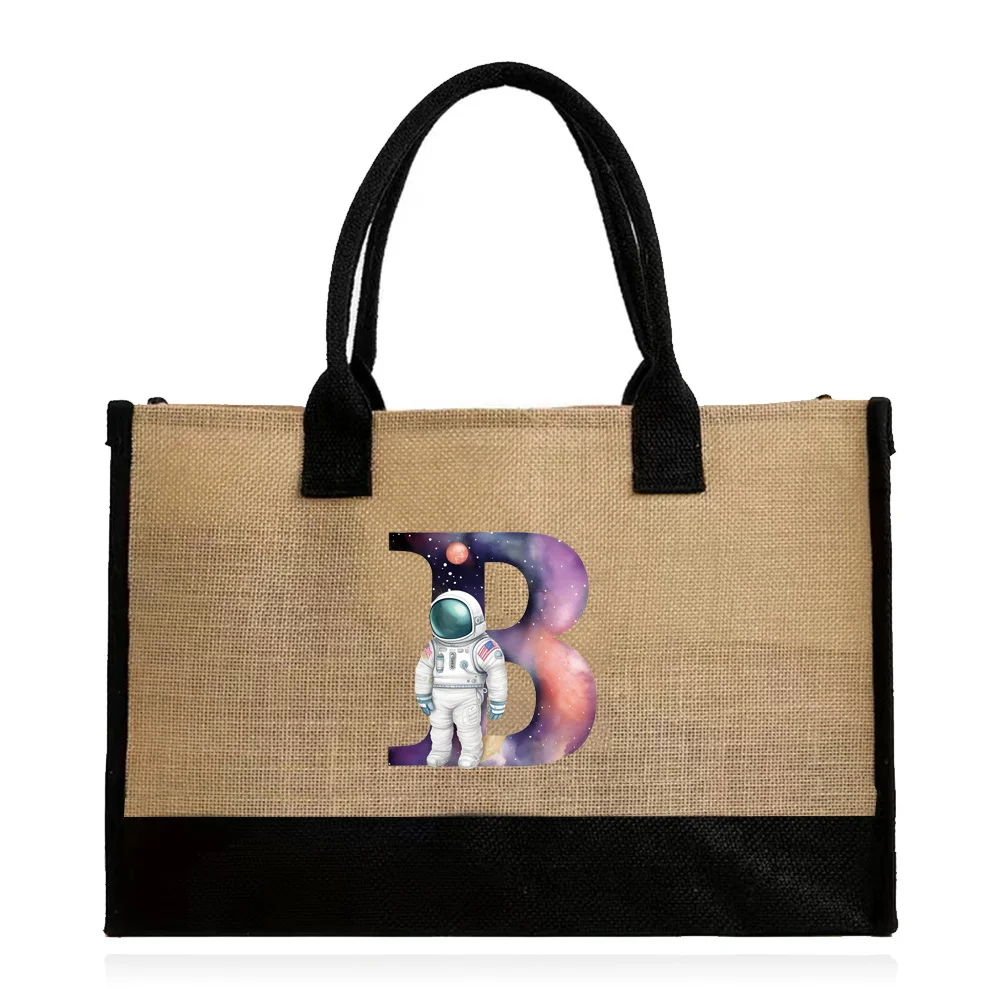 Tote Bags Casual Canvas Portable Beach Bag Jute Bag Shopping Waterproof Large Capacity Handbag Printing Astronaut Letter Series