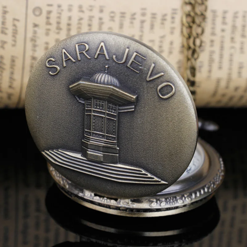 خمر البرونزية Sarajevo-themed ساعة الجيب قلادة قلادة للرجال والنساء سحر مجوهرات هدايا Relojes دي Bolsillo