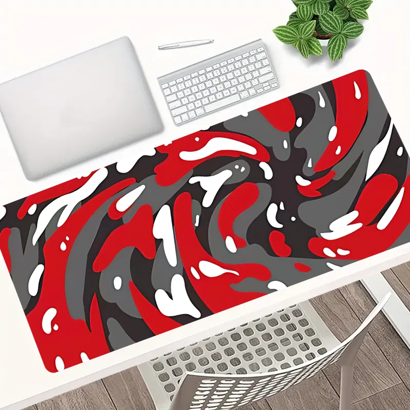 1pc Red Abstract Texture Swirl gaming mousepad, 2mm thick computer keyboard mat, 31.49 x 11.81inch, natural rubber non-slip offi