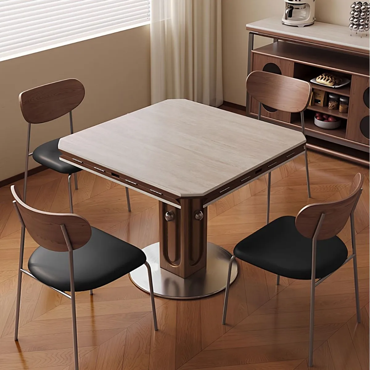French Medieval Style Solid Wood Folding Dining Table 2025 New Telescopic Variable Round Table Slate American Home Small Apartme