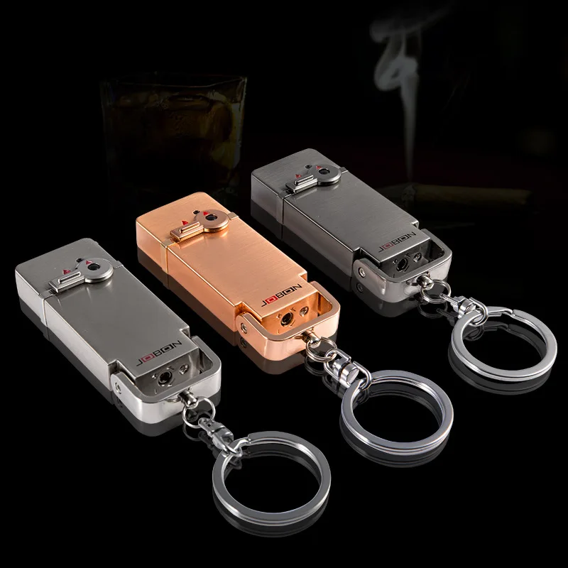 JOBON Metal Butane Gas Lighter Grinding Wheel Ignition Portable Carry Keychain Protection Switch Reuse Lighter Men Gift