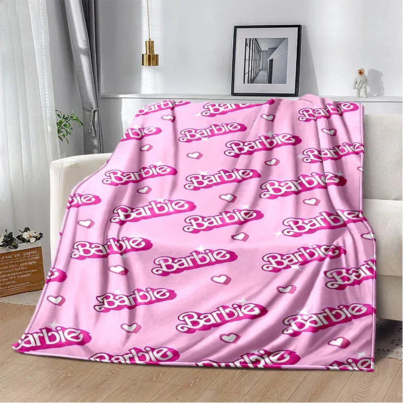 MINISO Cute Barbie printed blankets Picnic blanket Warm Flannel blankets Home bed linings blankets for beds Birthday Gift