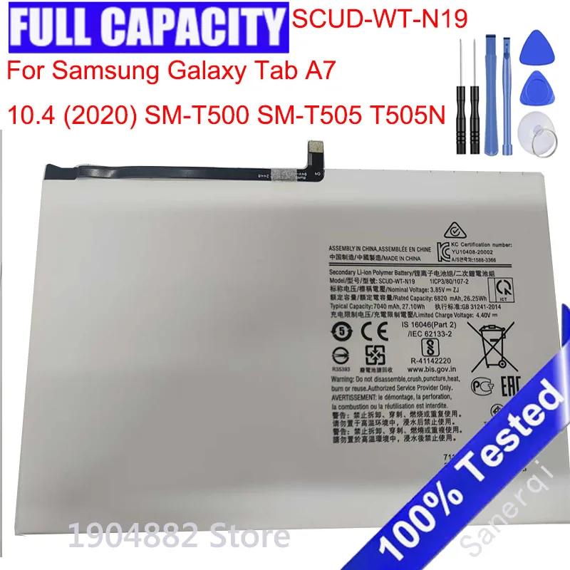 

SCUD-WT-N19 Battery For Samsung Galaxy Tab A7 10.4 (2020) SM-T500 SM-T505 T505N Capacity Replacement Repair Part Tablet + Tools