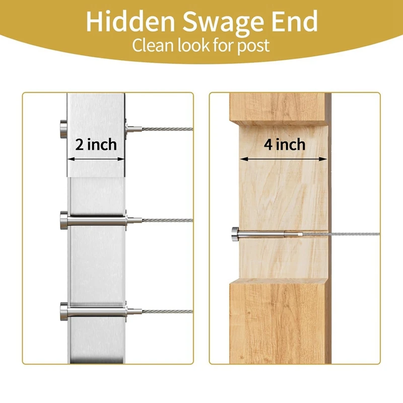 10 paia Kit di ringhiere per cavi invisibili da 1/8 pollici tenditore e estremità del perno in acciaio inossidabile T316 per pali in legno e metallo da 2 pollici