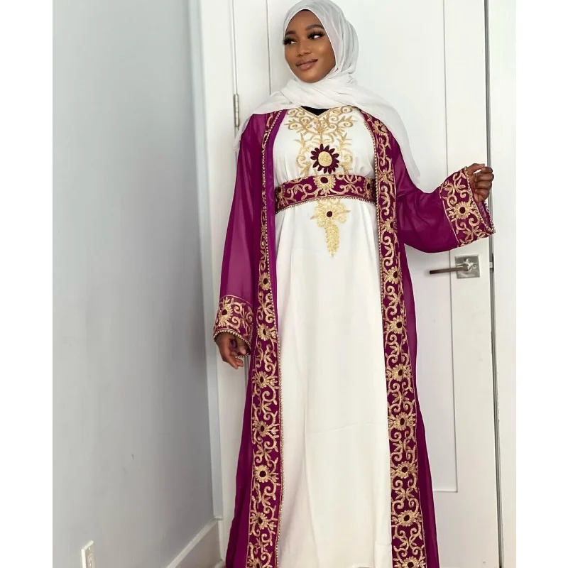 

Wine Kaftans Farasha Abaya Dress In Dubai Morocco Very Fancy Long Dress European and American Fashion Trend