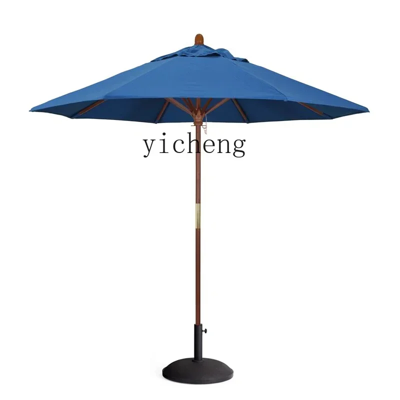 YFY  Outdoor Garden Umbrella Solid Wood Leisure Cafe  White Round  Outdoor Sun Umbrella