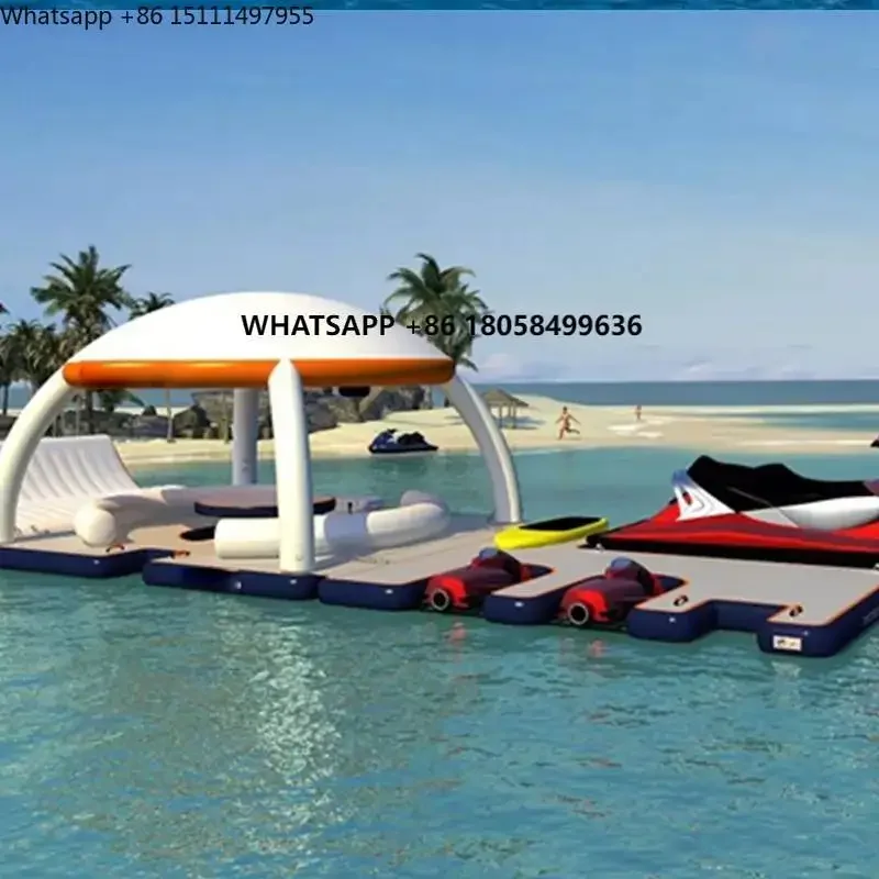 In Stock 4 Person Sea Inflatable Party Island Huge Ocean Floating Fishing Boat Rapid Rider Floating Pool for Holiday