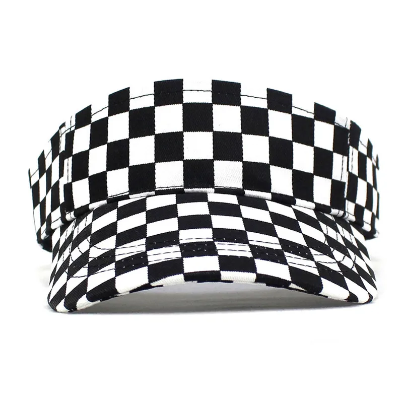 2022 Summer Cotton Black and White Plaid Visors Adjustable Sun Protection Cap For Men and Women 04