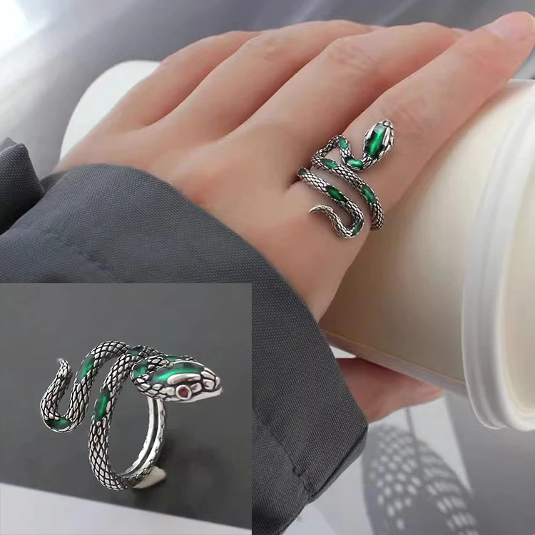 Women's Long Dragon Ring with Red Zircon