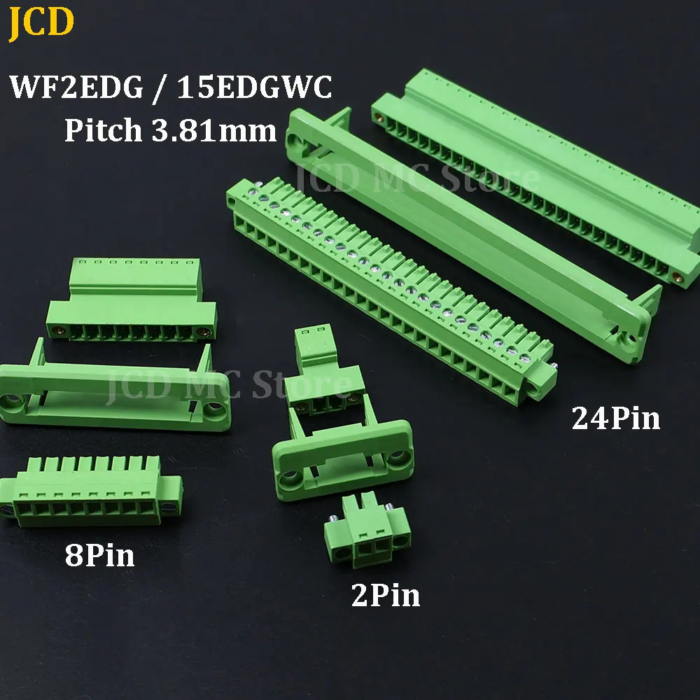 1/3/5 Set WF2EDG Pitch 3.81mm 2P/3P/4P/5P/6P/8P/9P/10P/12P/16P/24P Pluggable Terminal Block Connector 15EDGWC 3.81mm Pitch