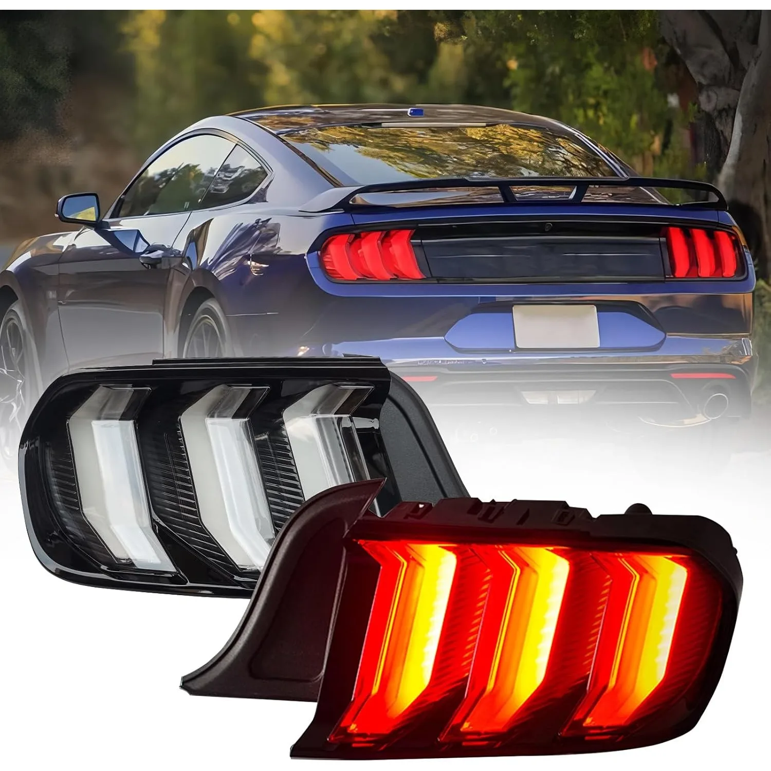 

Full LED Tail Light Assembly Fits For 2015-2022Ford Mustang Driver and Passenger Side TailLight w/Sequential Turn Signal Light