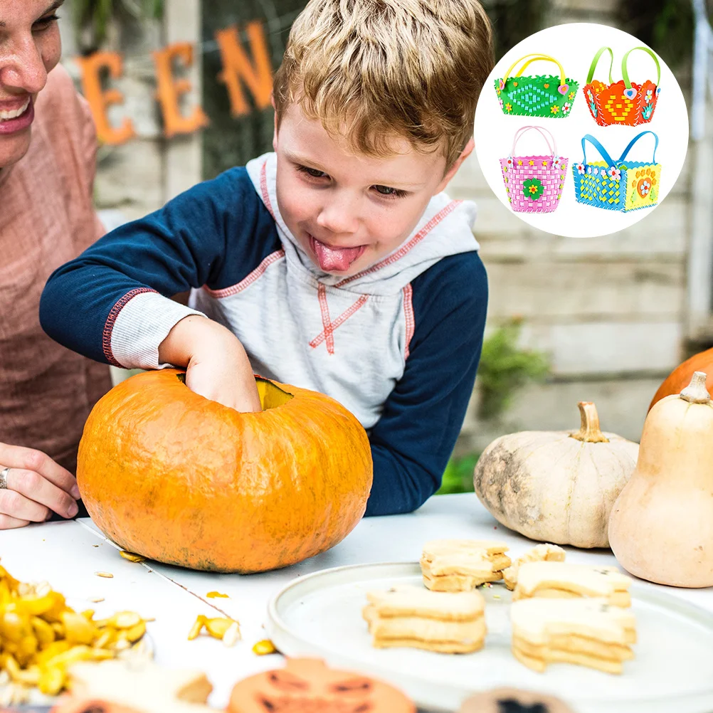 4 قطعة سلة مغزولة للأطفال مادة ذاتية الصنع قماش ملون غير منسوج سلة زهور محمولة يدويًا لحرف رياض الأطفال #3