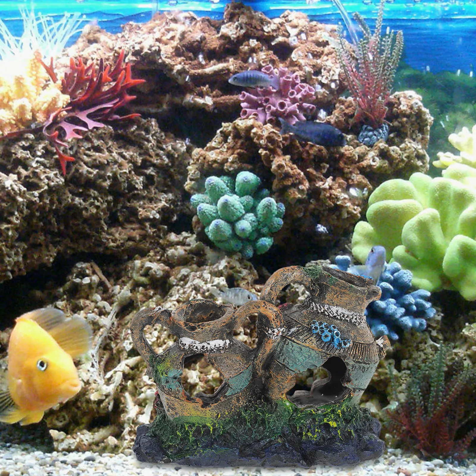 

Resin Broken Bucket Fish Tank Cave Decor Aquarium Shelter Shrimp Hideout Wear-Resistant Underwater Ornament Natural Landscaping