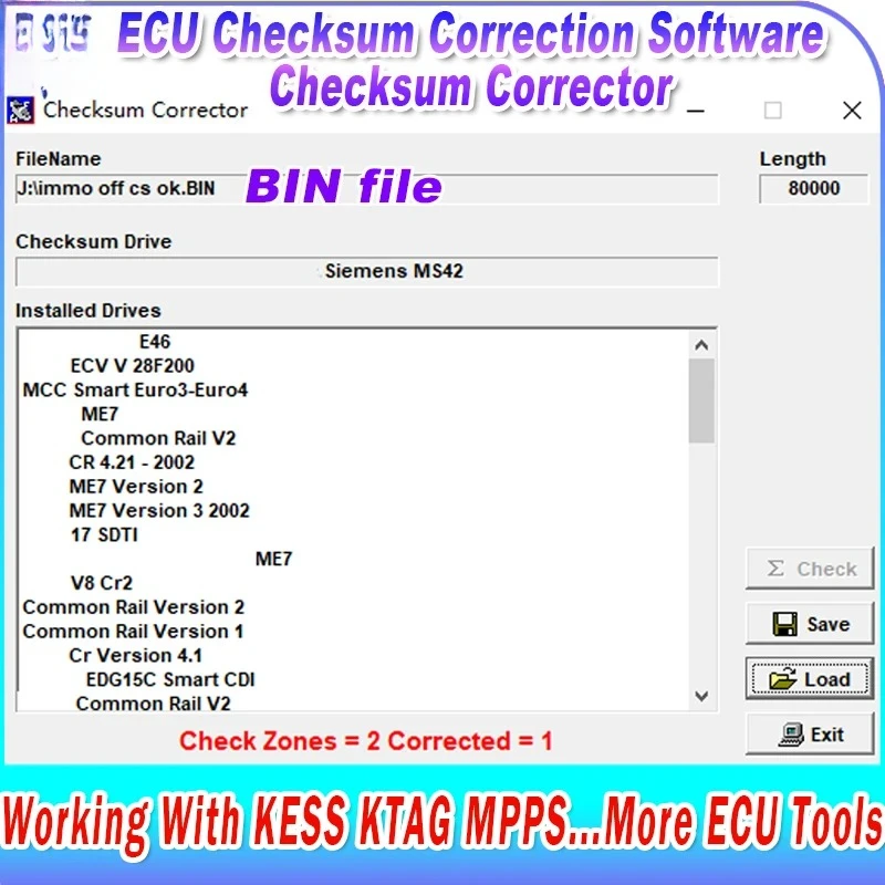 ECU Checksum Correction Software Checksum Corrector Support ECU BIN. File Work With KESS KTAG MPPS More Tool for BMW/ Opel Cars