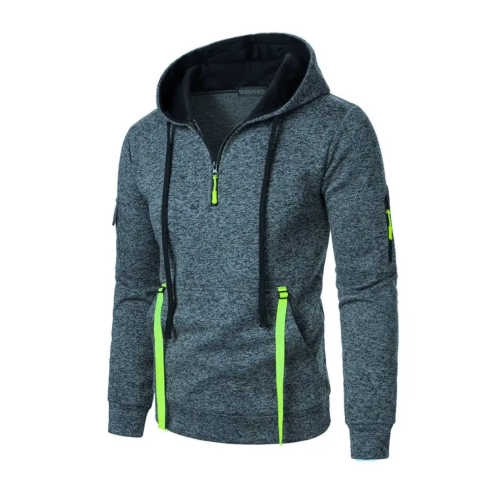 Mens Hoodies Sweatshirts Half Zipper Multi-Pocket Youth Sportswear Autumn Winter Casual Hoody Jersey