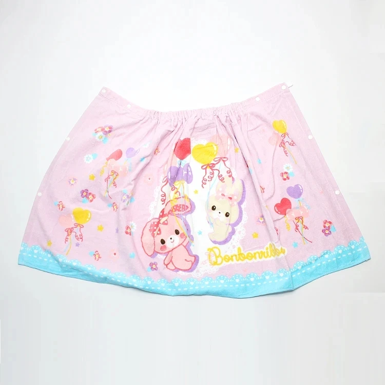 Cute Bonbonribbon Bunny Bath Towel for Kids Girls Cotton Pullover Bathrobe Bath Skirt Cape Cartoon Anime Kawaii Beach Towels