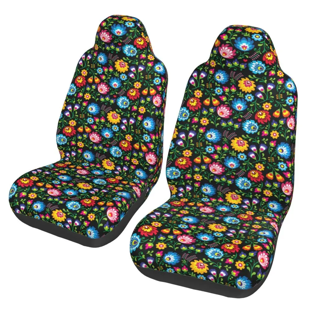 Polish Floral Folk Design Car Seat Cover Anti Fouling Protective Cover 2PCS Universal Car Seat Cover Suitable ForCars and Trucks