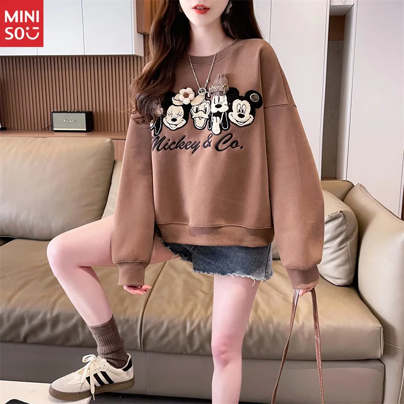 

Disney Women's 2025 Cropped Sweatshirt in Beige: Cotton Blend Short Top for Petite Fashion