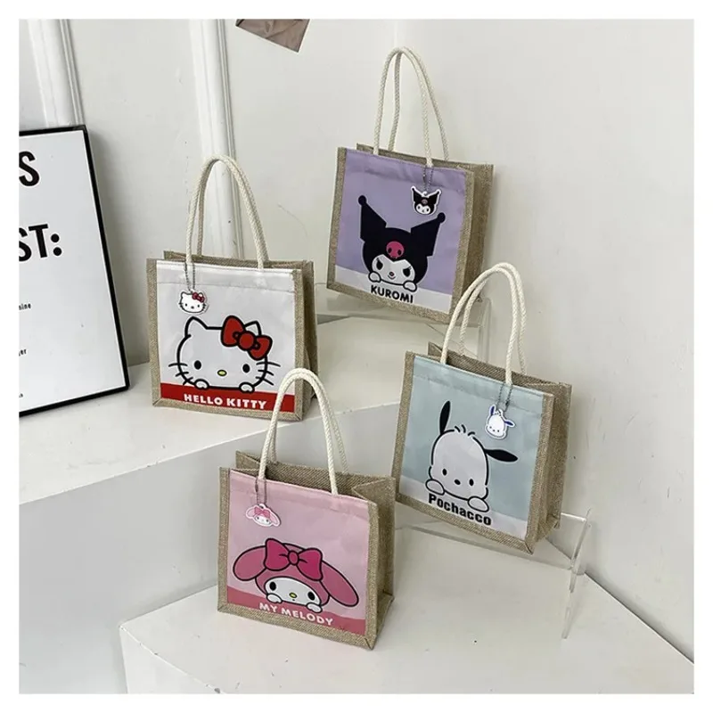 

For Kuromi Storage Bag Cartoon Pacha Dog Hemp Bag Vintage Small Hemp Gift Tote Bag Cute Handbag Gift