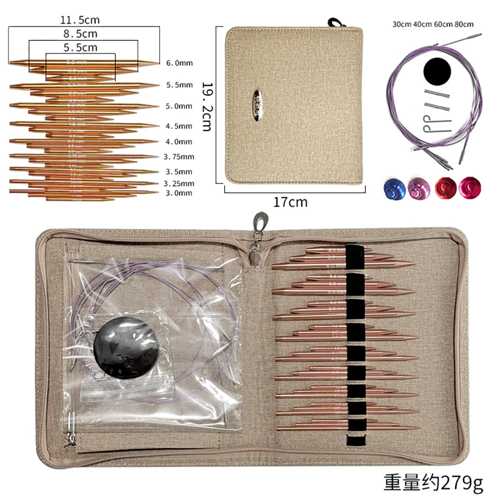 

9 Pairs 27Pcs 3.0-6.0mm Knitting Needle Aluminum Circular Interchangeable Needles with Accessories for DIY Pet Sweater Project