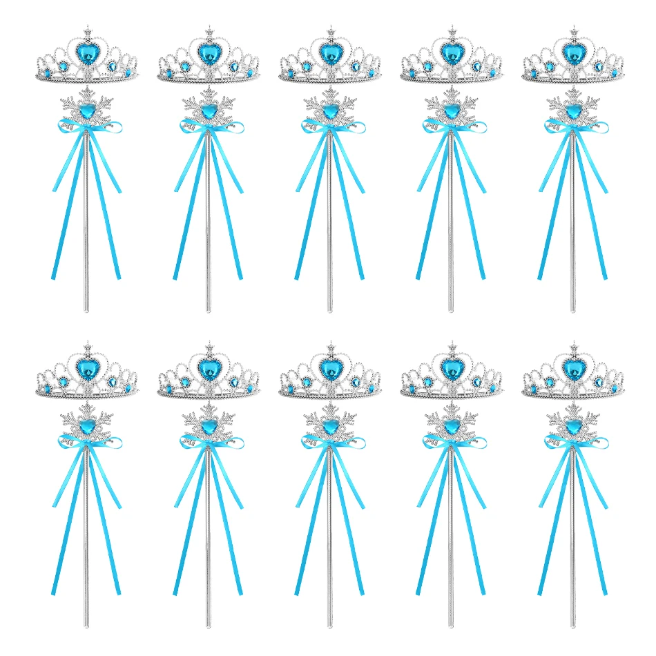 Wholesale 10pcs/Set Girls Princess Dress Up Accessories Diamond Crown Magic Princess Party Supplies Tiara Wand Gifts Toys Set