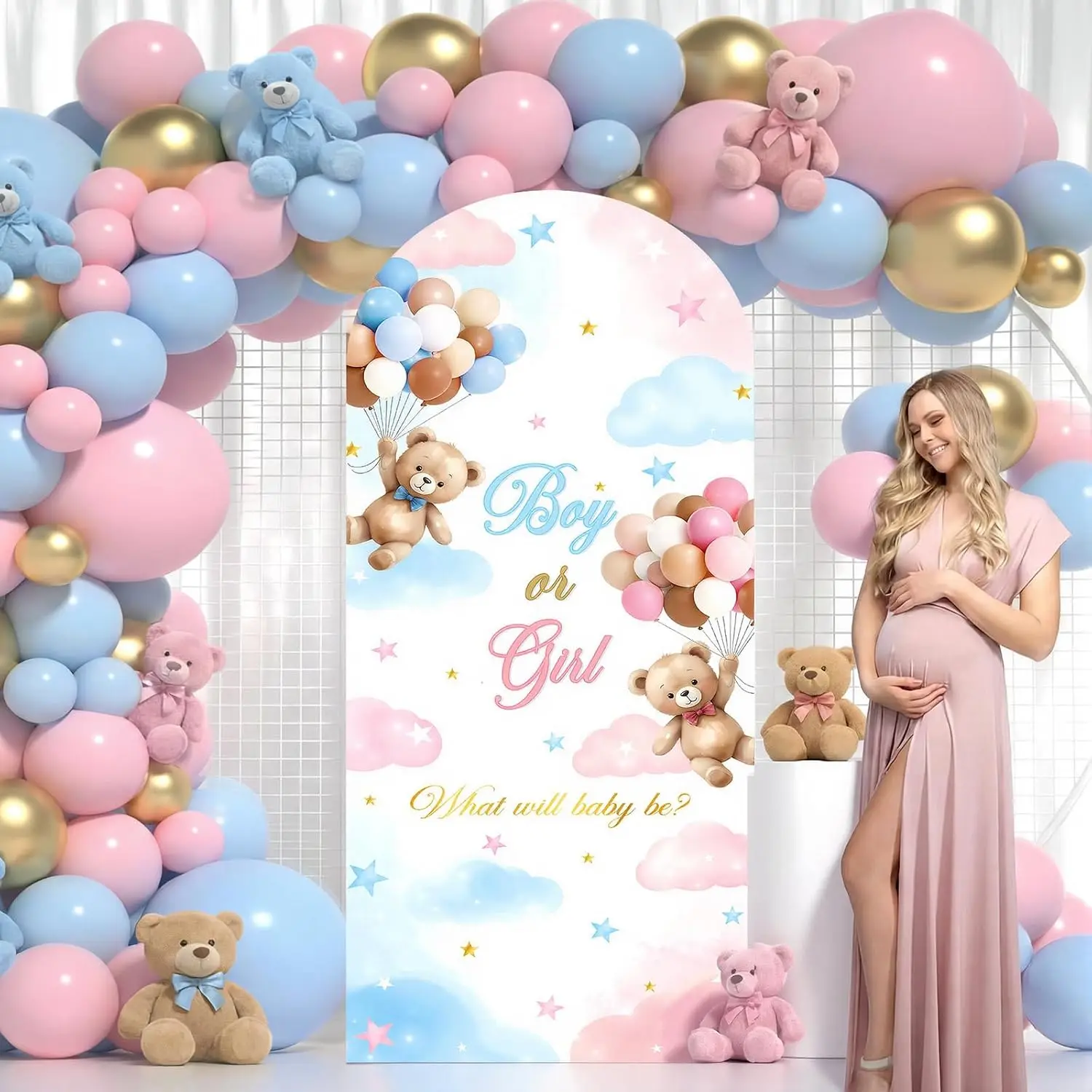 Custom 2-sided Bear Gender Reveal Arch Background Cover Pink or Blue Boy or Girl Gender Reveal Party Background Decor Supplies