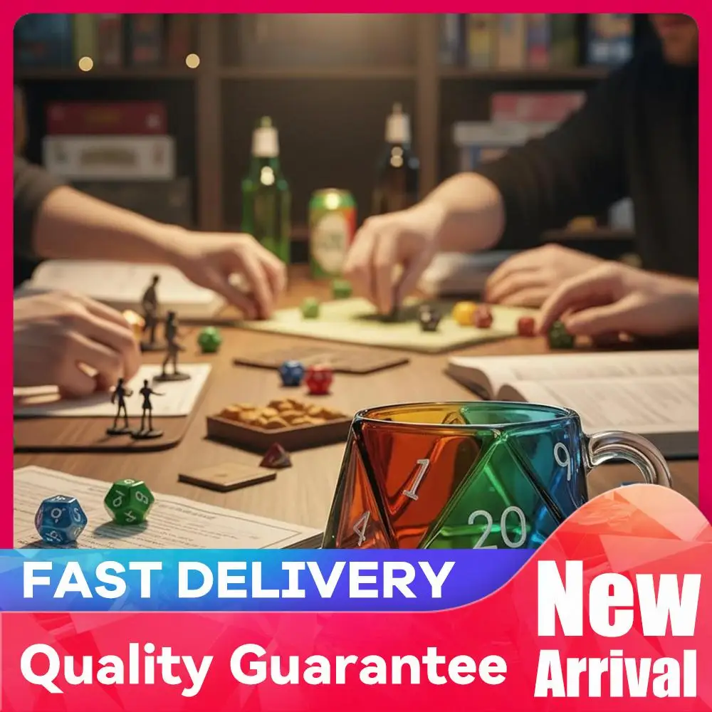 

Кружка-игральная кость D20 «Радуга» с ручкой, многогранная кофейная чашка, прозрачная стеклянная игровая кружка, подарок для любителей фэнтези