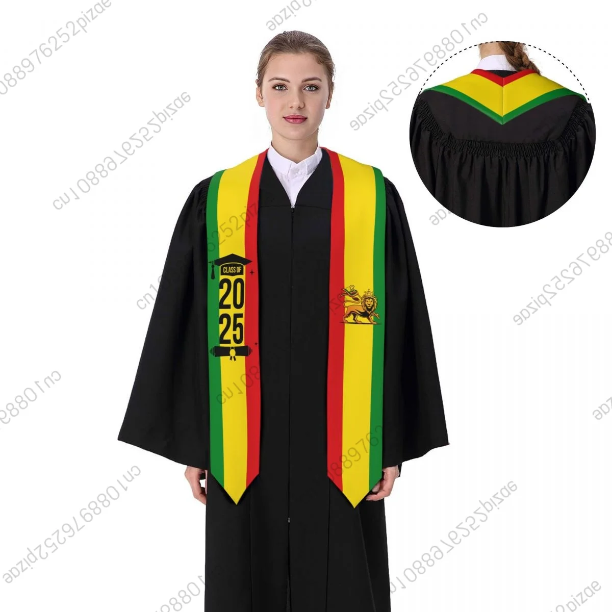 

New Ethiopia Lion Flag Class Of 2025 183*13CM Graduation Stole Sash Scarf For International Students Proud