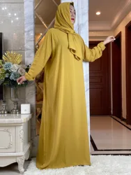 Ramadan Eid Muslim Prayer Cotton Abayas For Women  Dubai Turkey Middle East Femme Robe Floral Loose African Dress Turban Attache