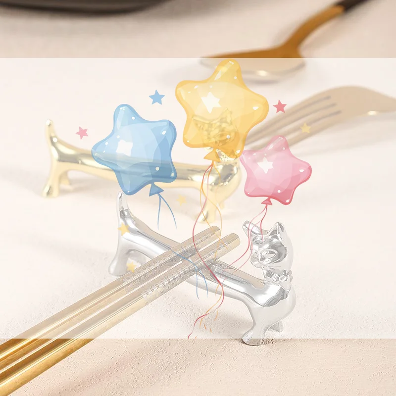 1Pcs Stainless Steel Chopsticks Rack Fork Storage Holder Durable Cat Design Chopstick Holder Art Craft Table Decoration