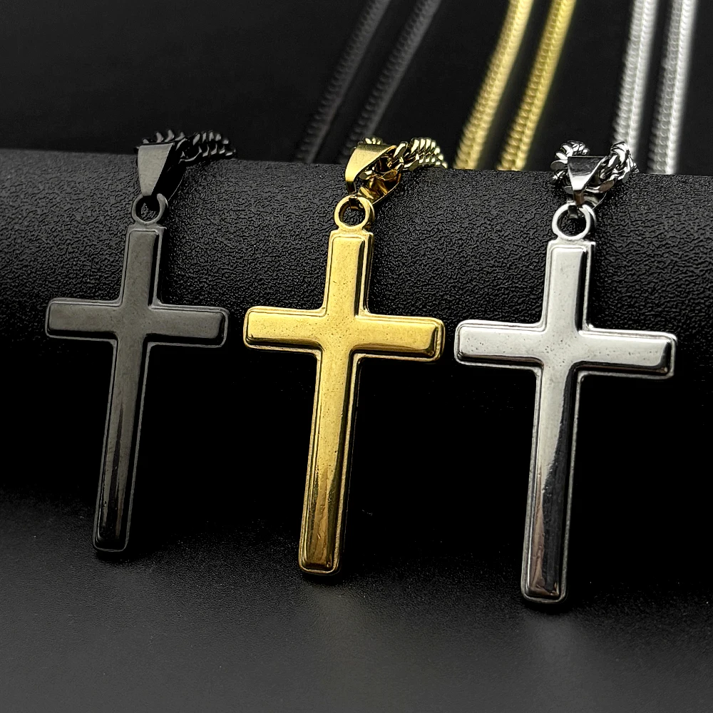 

Minimalist Jesus Christian Cross Pendant Necklace for Man Women Stainless Steel Gold Silver Color Chain Male Protection Jewelry