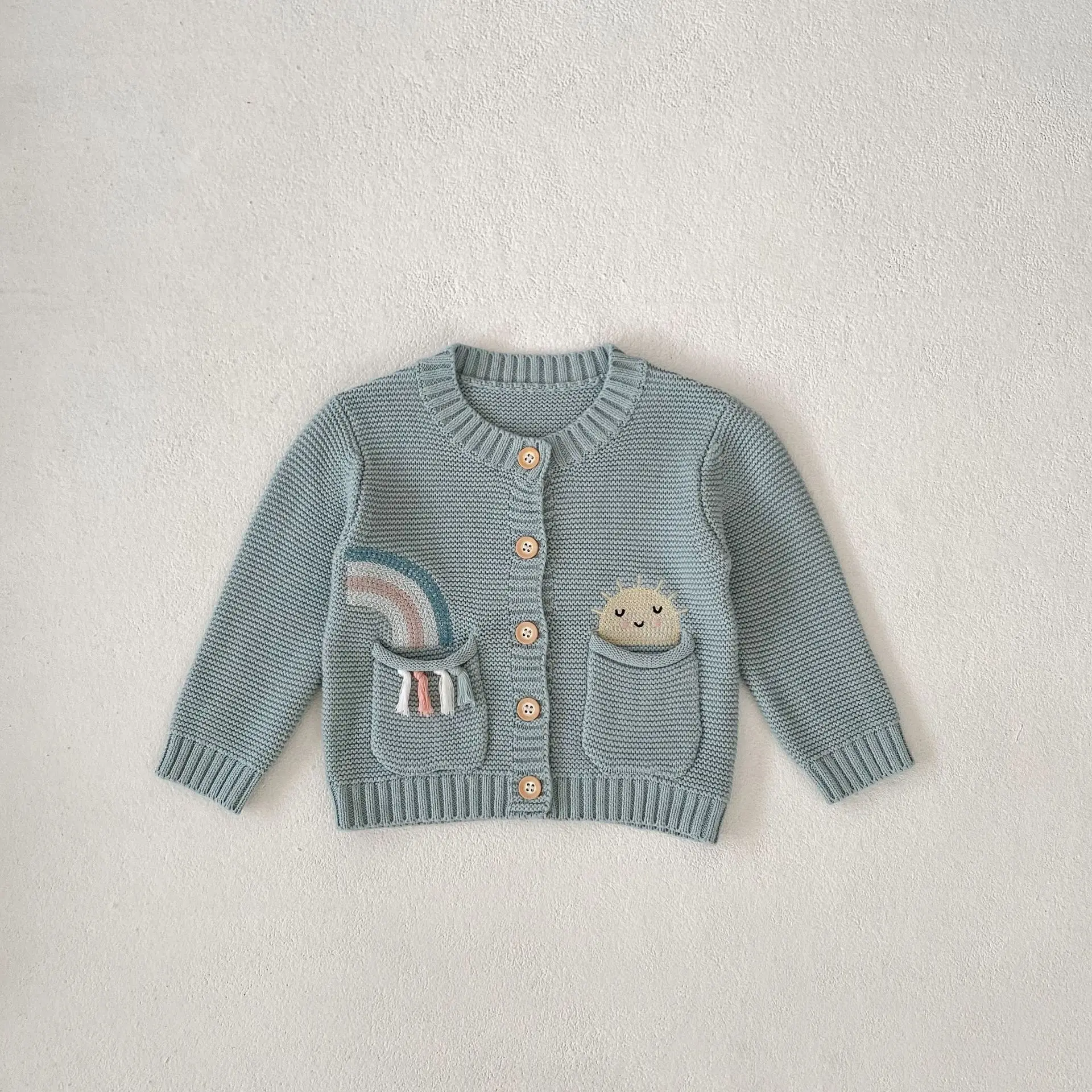 

Осень 2024, Детские радужные свитера с вышивкой, модный детский вязаный кардиган, куртка, Детские Теплые Топы, хлопковое вязаное пальто для младенцев