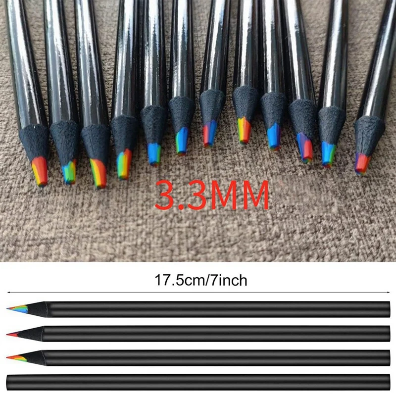 Pensil warna pelangi kayu, 7 warna dalam 1 pensil pelangi, untuk inti warna-warni, (12)