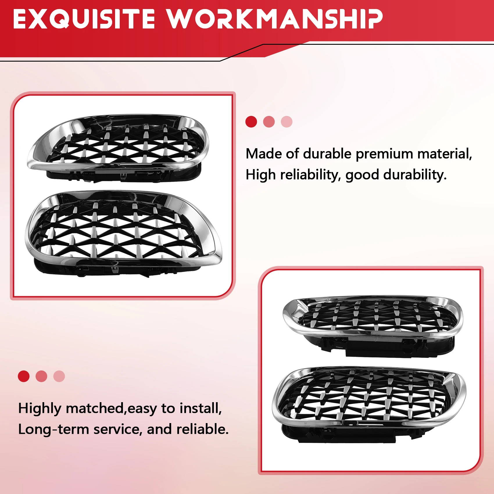 

ABNF! пара хромированных алмазных передних решеток, решетка почек L + R для BMW E46, 4-дверный седан 2002-2005 гг.