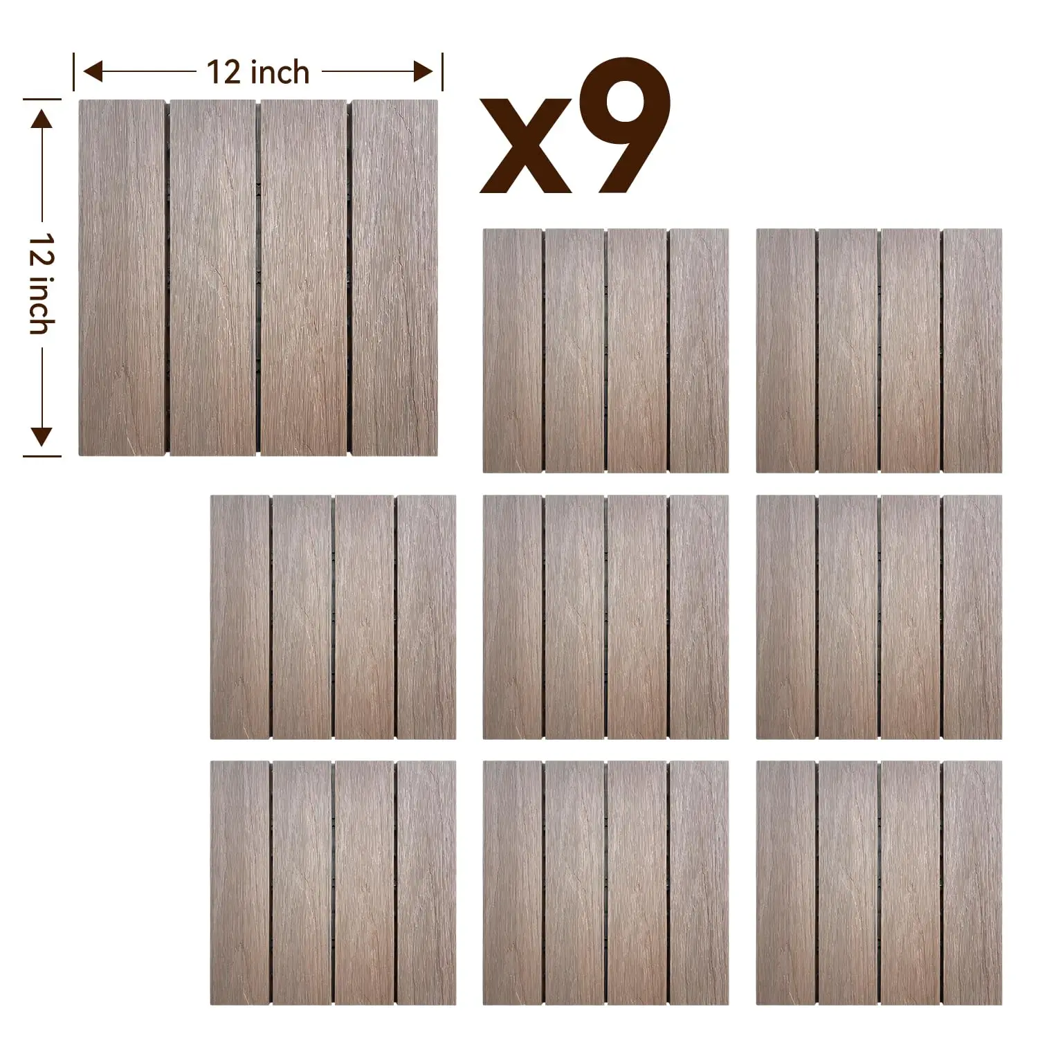 9 PCS WPC Rosewood Decking Tiles – Durable, Waterproof, Interlocking Outdoor Flooring for Patio, Balcony, Garden, Customized