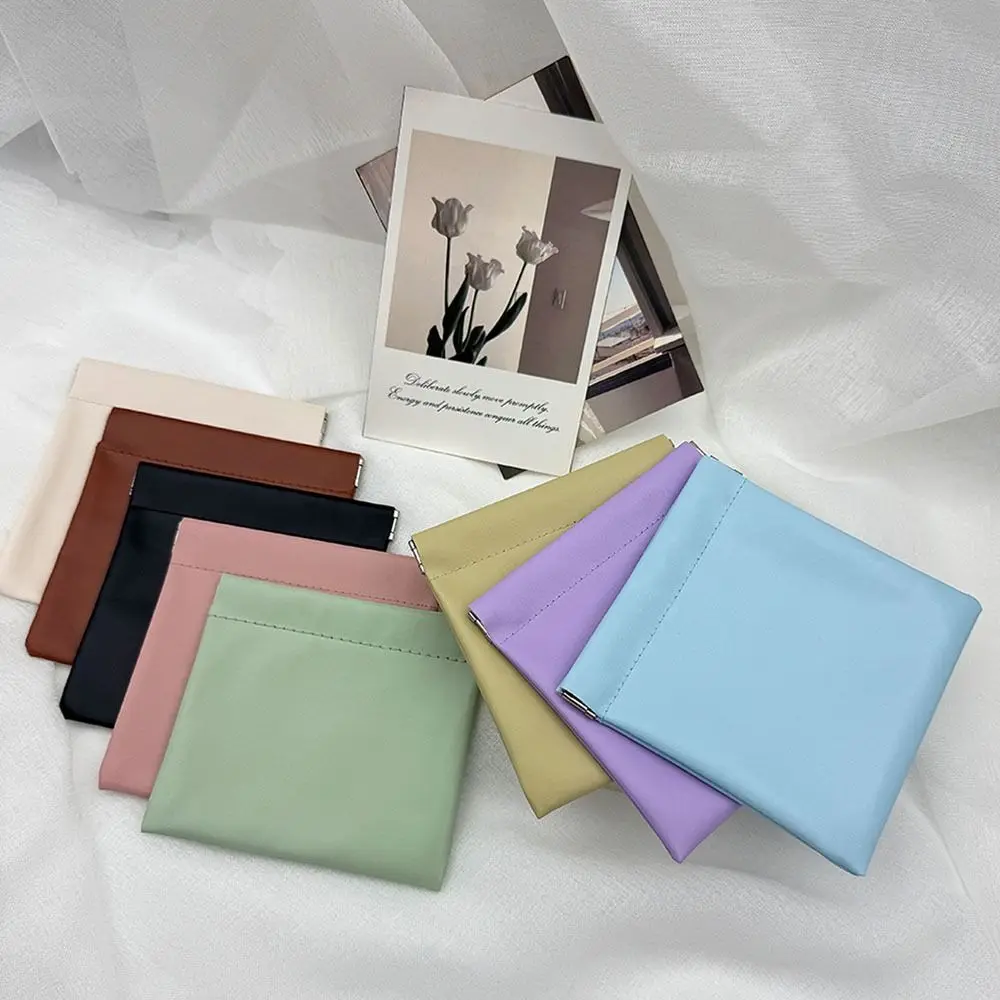 Fashion PU Leather Mini Cosmetics Bag Automatic Closure Simple Coin Purse Mini Portable Lipstick Storage Bag Travel